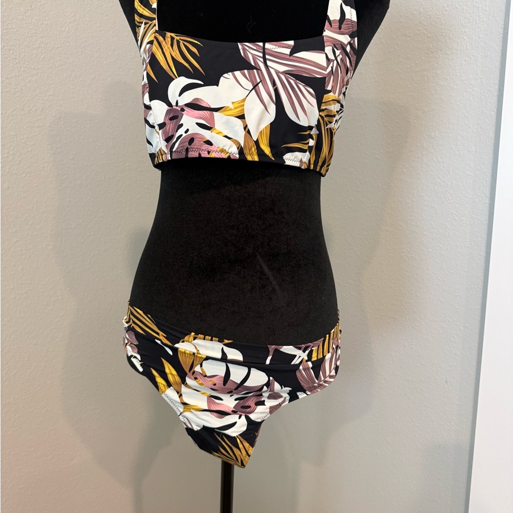 H&M Tropical Leaf Bikini Bottom - Black, White, Gold, Brown